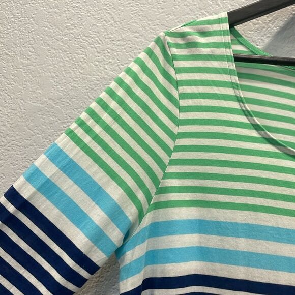 J. Jill Blue, White, & Green Striped Scoop Neck Long Sleeve Shirt Size Large - Picture 2 of 6